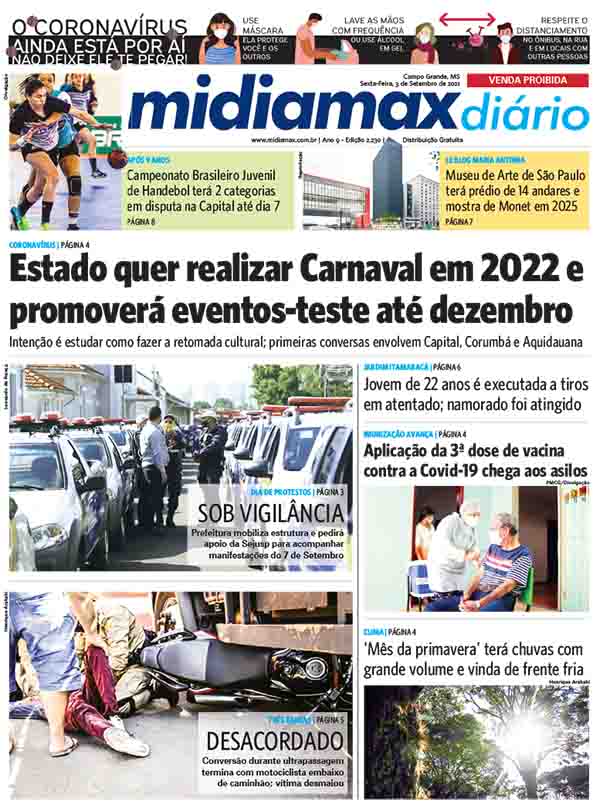 Confira a capa desta sexta-feira, 3 de setembro de 2021, do Midiamax Diário