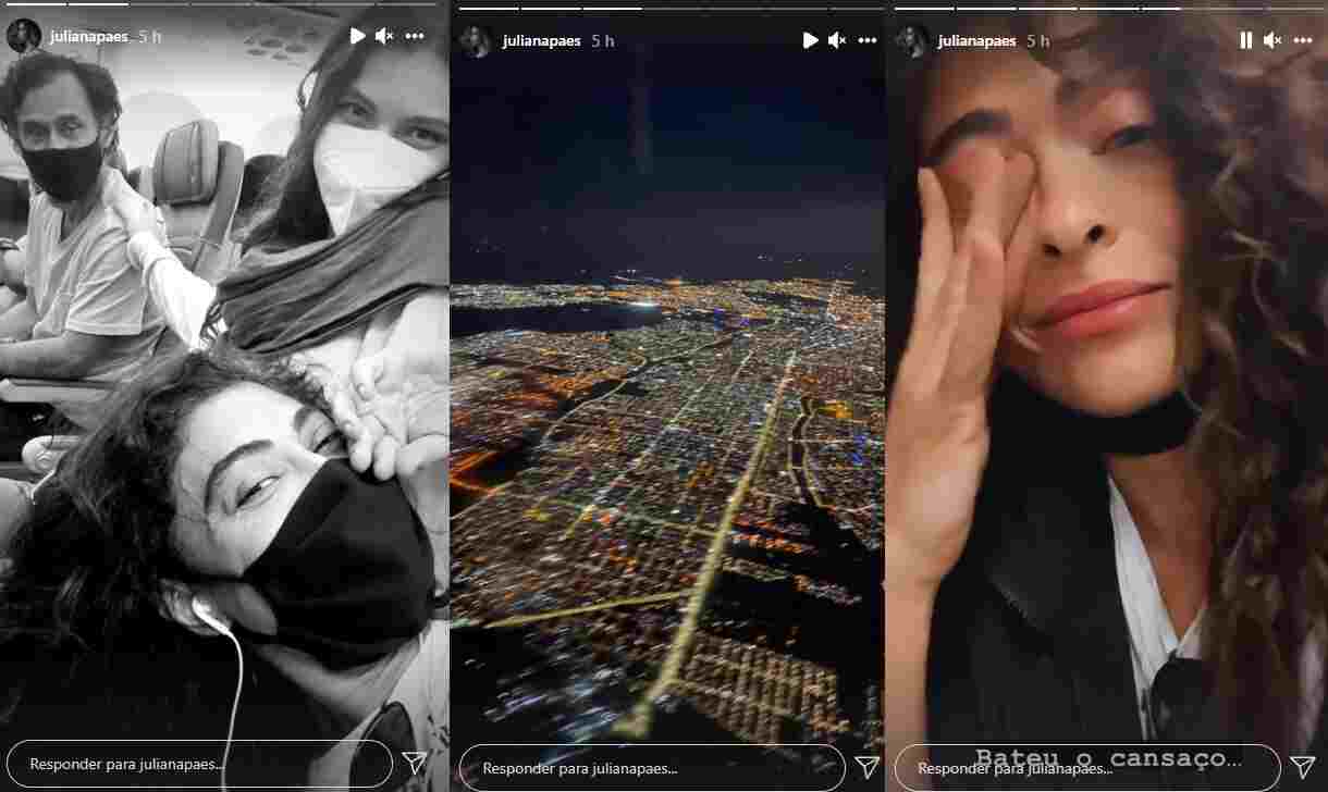 Trio Marruá no avião, vista aérea de Campo Grande e cansaço ao voltar para casa foram registrados pela atriz (Fotos: Reprodução, Instagram)
