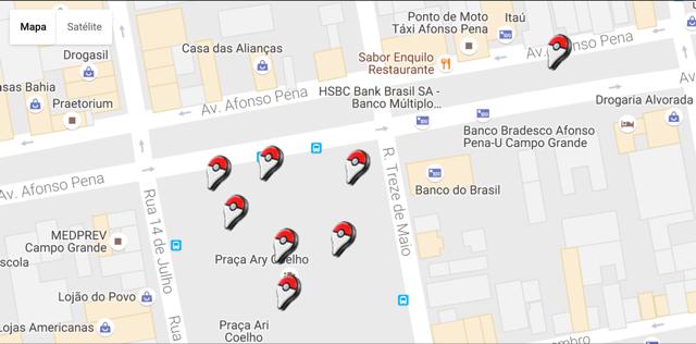 Região da Praça Ari Coelho (Reprodução/MapaPokémonGo)