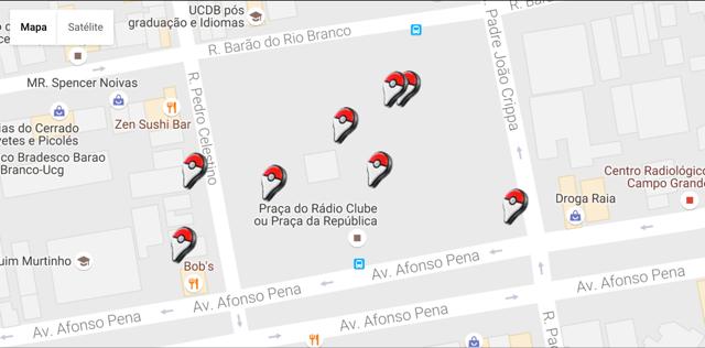 Praça do Rádio Clube e imediações (Reprodução/MapaPokémonGo)