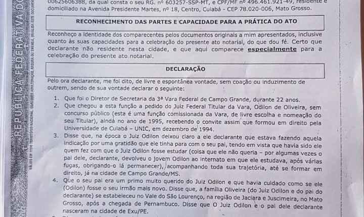 Ex-assessor entrega ao Ministério Público Federal denúncias que incriminam Odilon