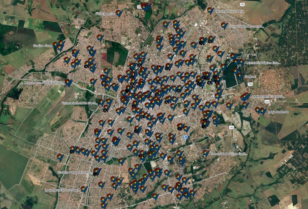 Mapa de ginásios em Campo Grande | Reprodução Google Maps