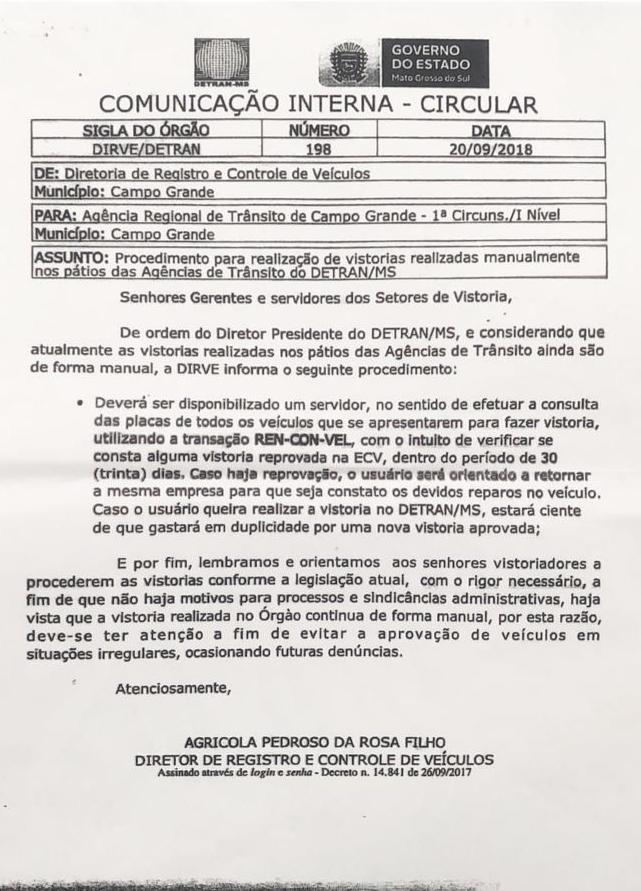 Sem câmeras, fraude na vistoria veicular 'migra' para pátio e implica servidores do Detran-MS