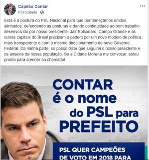 Com post patrocinado, Capitão Contar lança pré-candidatura a prefeito de Campo Grande