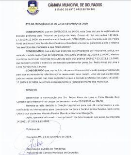 Vereadores presos em sessão retornam à Câmara de Dourados nesta segunda