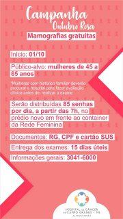 Outubro Rosa: Hospital do Câncer oferece mamografias gratuitas a partir de terça-feira