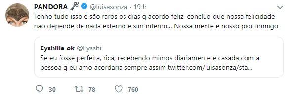 Luísa Sonza confessa ter dificuldades para acordar feliz