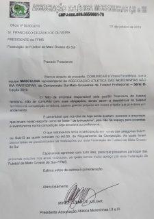 Moreninhas decide abandonar competição sul-mato-grossense por falta de patrocínio