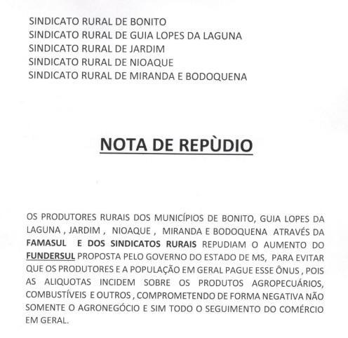 Pequenos e grandes produtores rurais protestam contra Reinaldo por aumentar Fundersul