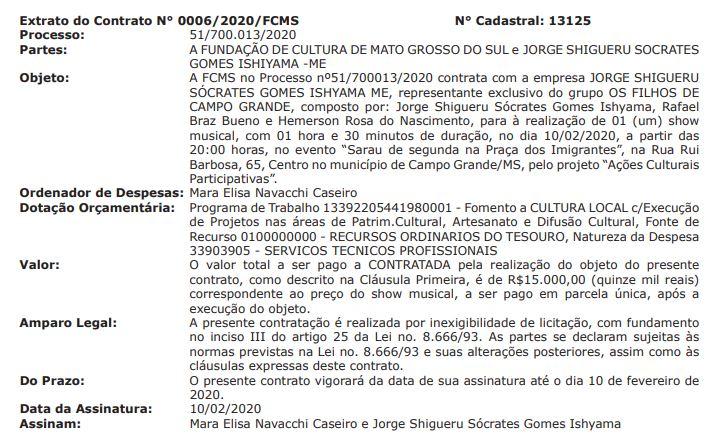 Contrato de R$ 15 mil por show que nunca aconteceu no Diário Oficial foi erro, diz FCMS