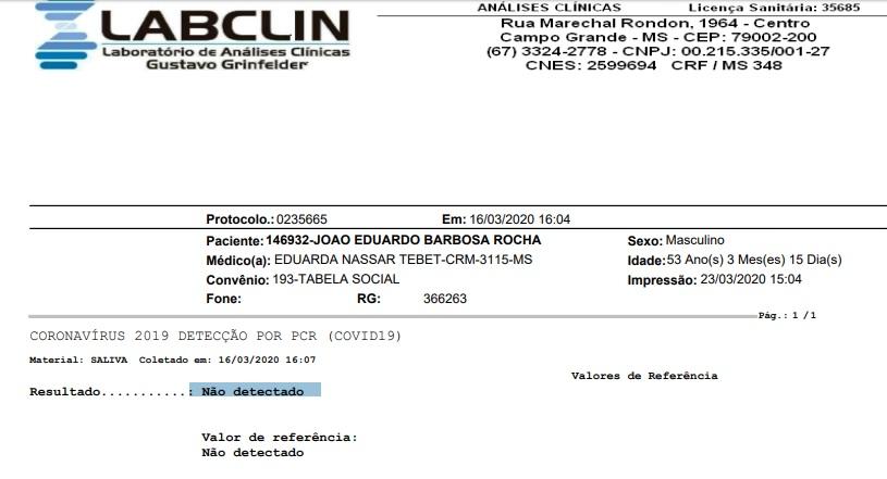 Após viagem a SP e quarentena, Eduardo Rocha testa negativo para coronavírus