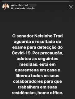 Em quarentena após viagem com Bolsonaro, Nelsinho Trad libera funcionários e se isola com esposa e filha