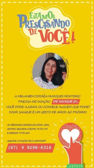 Com problema em válvula do coração, influenciadora de MS precisa de doação de sangue
