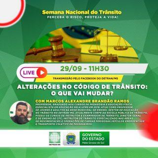 Aguardando aprovação do presidente, Detran-MS debate mudanças no Código de Trânsito em live