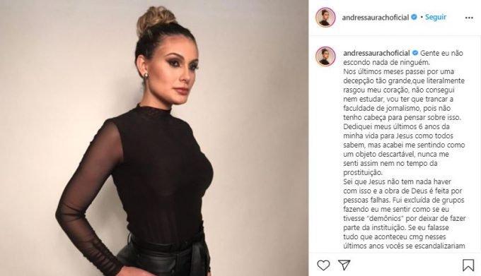 Andressa Urach diz que 'pegou ranço' da igreja mas que ainda tem fé