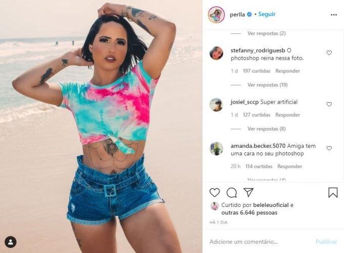 Perlla exagera no photoshop e é criticada por foto 'estranha'