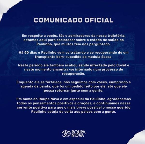 Paulinho, do Roupa Nova, é intubado em hospital do Rio de Janeiro