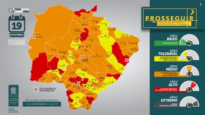 Cresce número de cidades com alto risco para coronavírus em MS; confira o mapa
