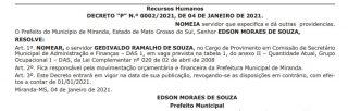 Prefeito de Miranda renomeia filho como secretário de Finanças do município