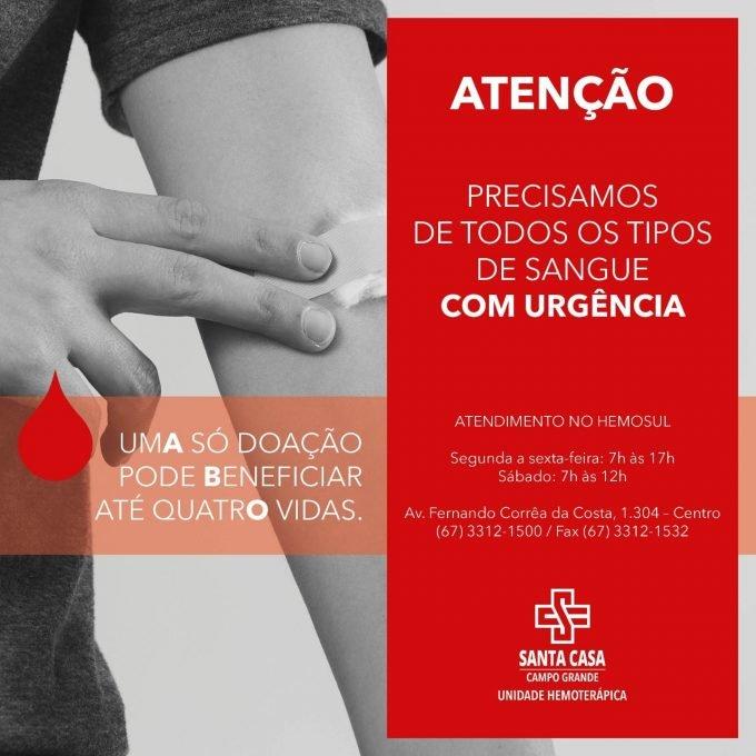 Por falta de bolsas de sangue, Santa Casa suspende cirurgias eletivas