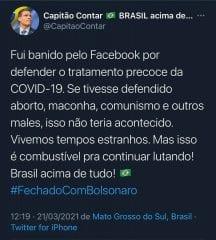 Post de deputado sobre tratamento precoce da Covid-19 é banido do Facebook