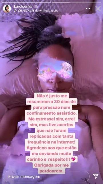 'Obrigado por me perdoarem', diz Karol Conká nas redes sociais