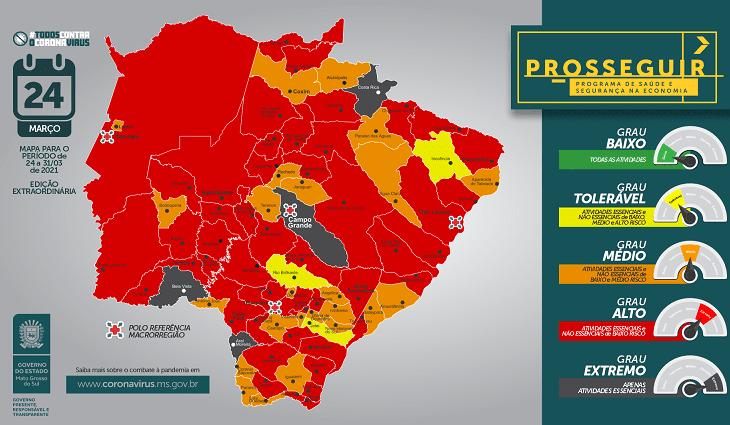 Prosseguir: Campo Grande e três cidades ficam com risco extremo para o coronavírus em MS