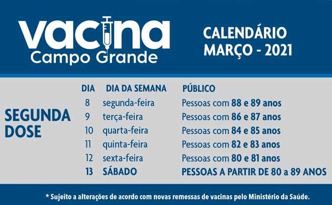 Campo Grande aplica 2ª dose da vacina a idosos de 88 e 89 anos nesta segunda-feira