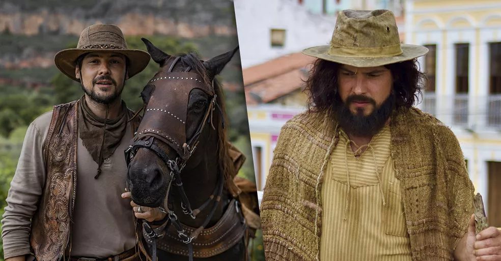 'Mar do Sertão': veja antes e depois de Zé Paulino (Sergio Guizé), que voltará à Canta Pedra um ano após sofrer acidente e ser dado como morto — (Fotos: Ronald Santos Cruz e Auri Mota/Globo)