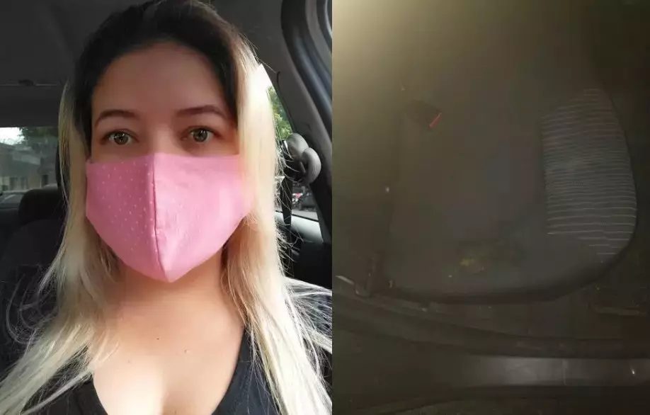 Motorista Sônia e o banco do veículo em que o passageiro defecou - (Fotos: Arquivo Pessoal)
fezes humanas