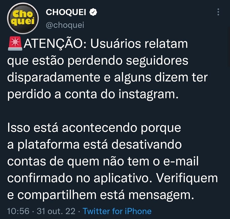 Reclamação sobre o Instagram