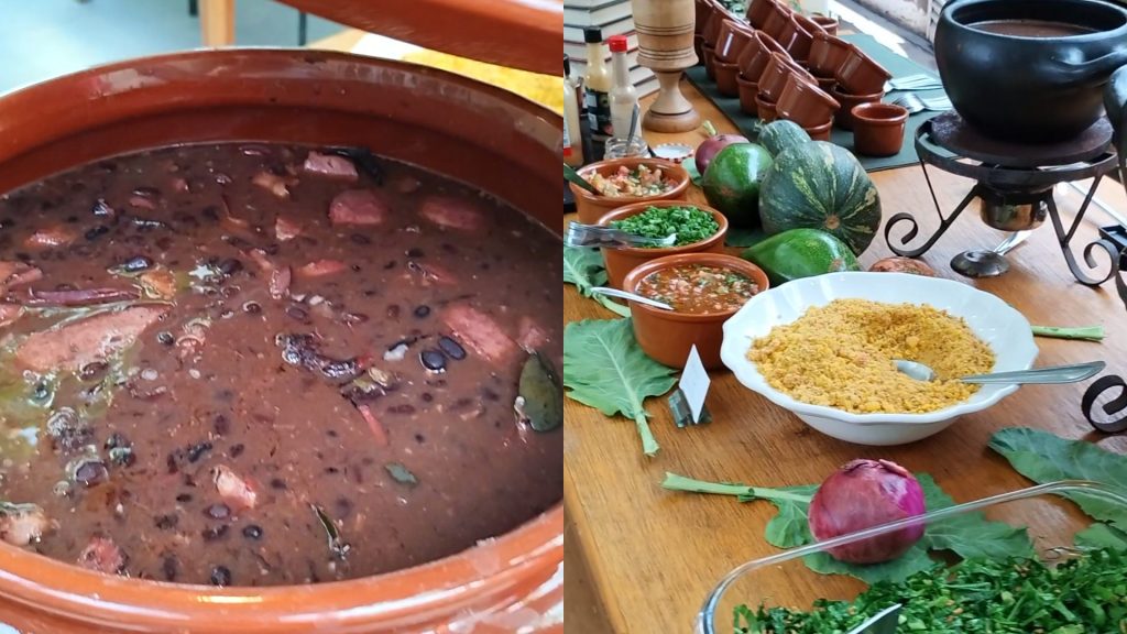 Porção de feijoada e acompanhamentos inclusos no buffet