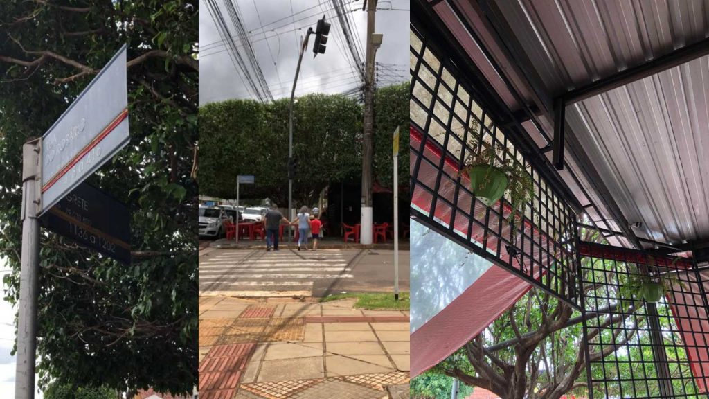 A peixaria fica em uma esquina arborizada, entre as ruas Alegrete e Do Rosário, no bairro Cruzeiro. Ambiente completamente vazado com grades, dando vista para a rua.
