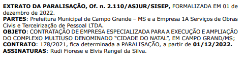 extrato de paralisação da Cidade do Natal