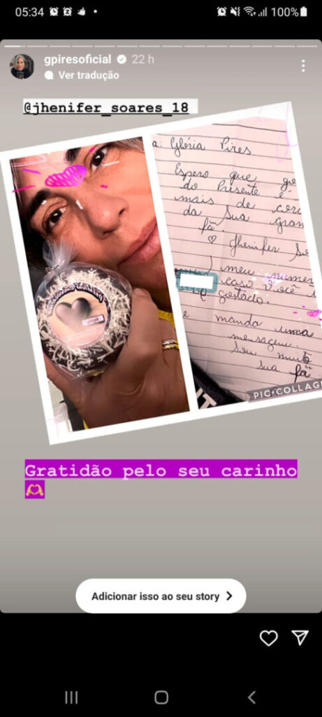 Glória Pires fez questão de postar o presente