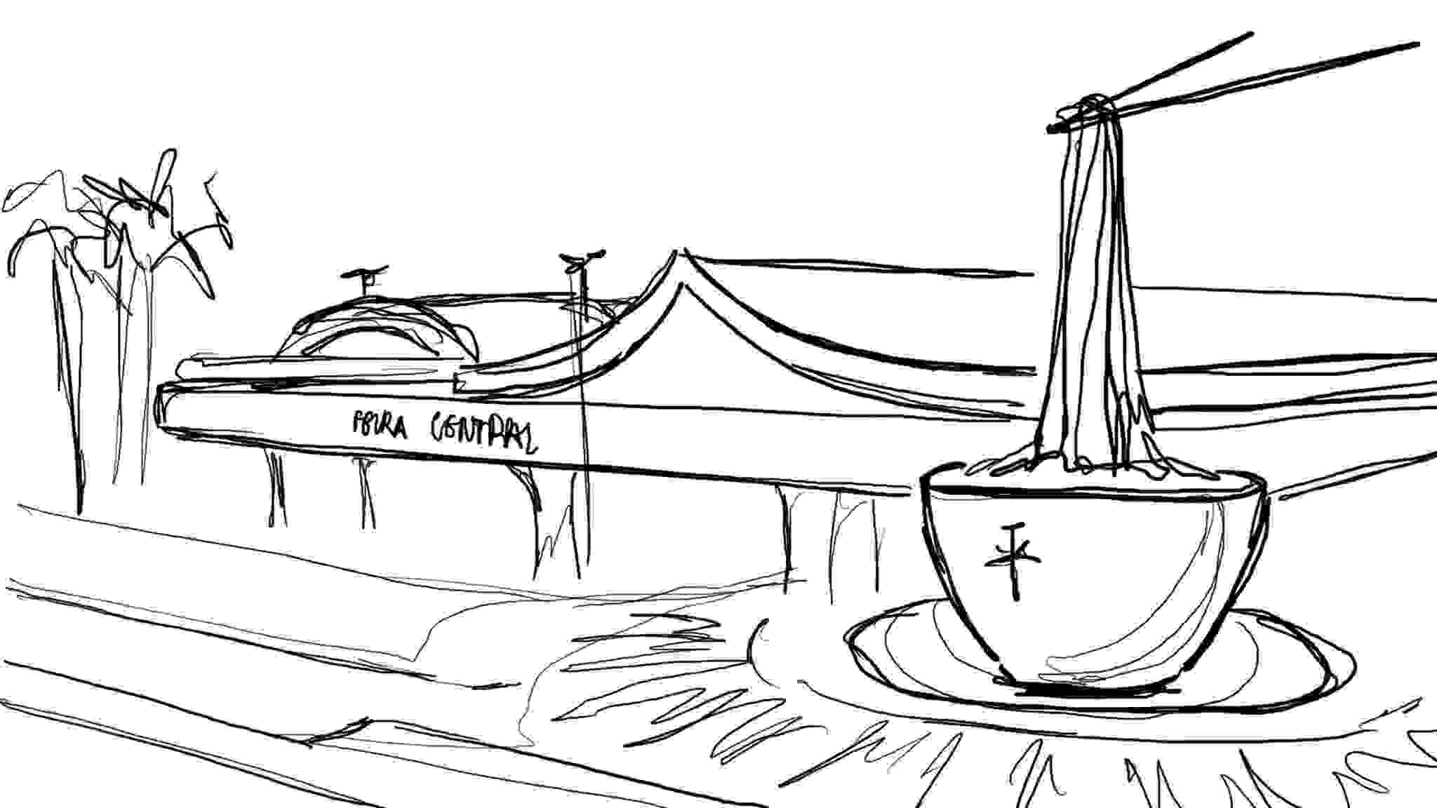 Monumento do Sobá na Feira Central. (Ilustração Madu Livramento, Jornal Midiamax)