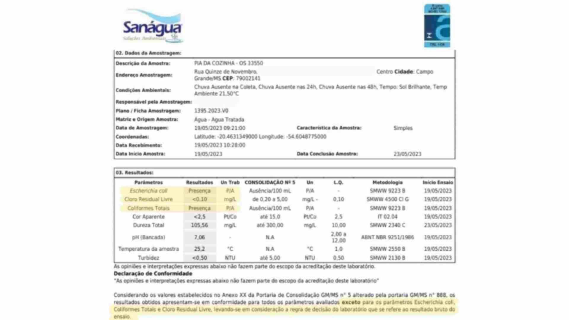 Laudo técnico feito em apartamento de Campo Grande (Arquivo Pessoal)