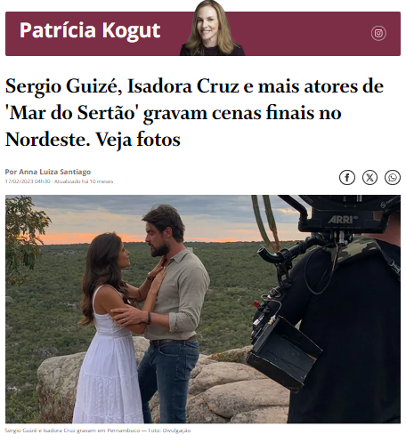 Coluna do Jornal O Globo destacou viagem para gravações das últimas cenas