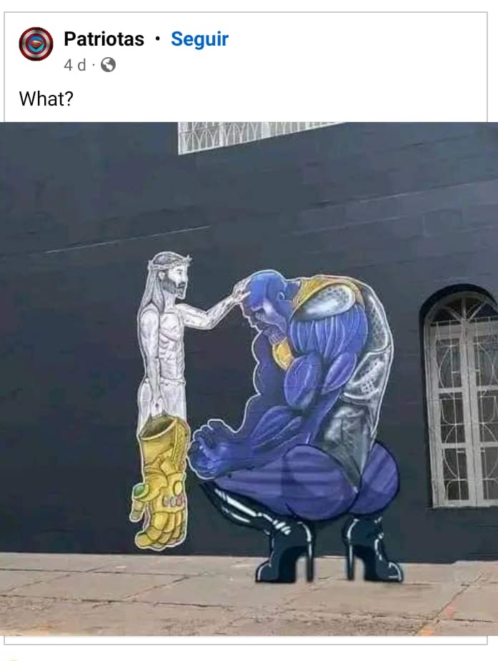 Montagem recente teve mais de mil compartilhamentos em página no Facebook - (Foto: Reprodução das Redes Sociais) thanos aceitou jesus igreja